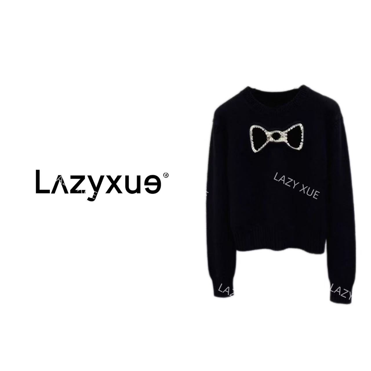 LAZYXUE薛懒懒/"蝴蝶结"纯色胸口蝴蝶结镂空长袖圆领针织衫 25310