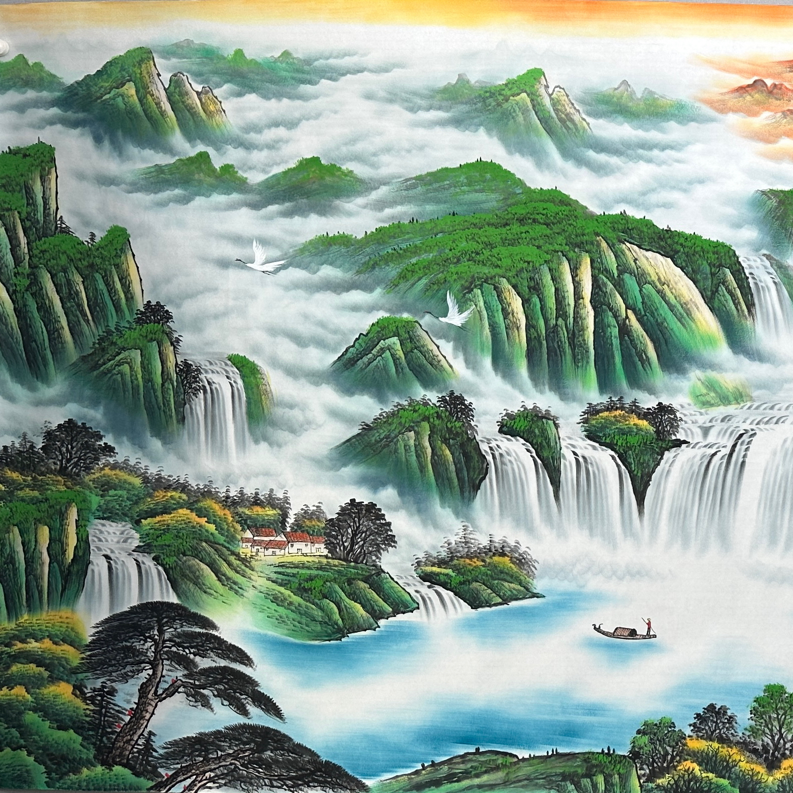 精品 大丈二 大尺寸山水 富水长流 手绘国画