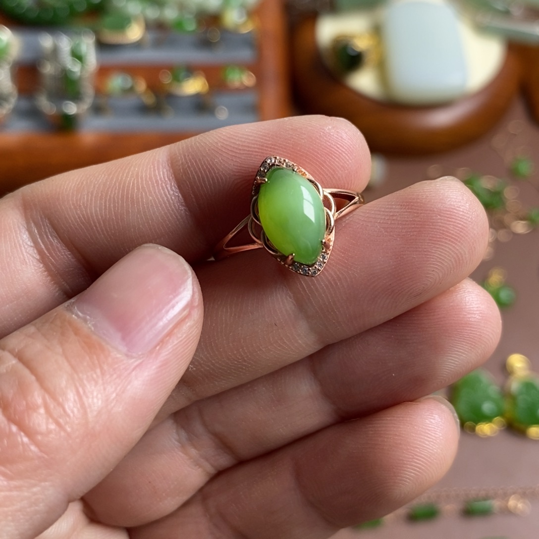 和田玉戒指银S925镶嵌