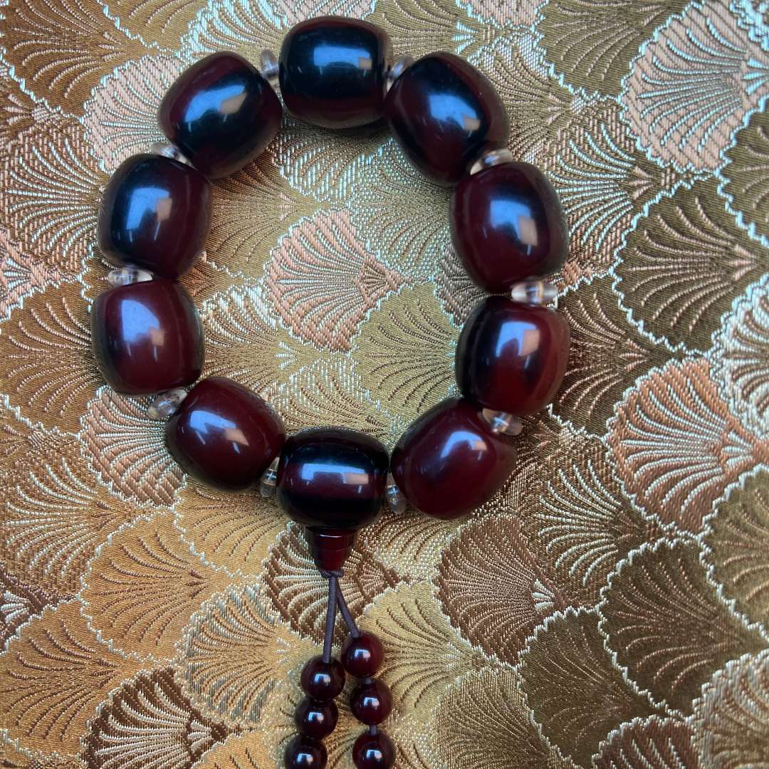 非金属手链 【 炎轩文趣斋】血红黑牛桶珠手串