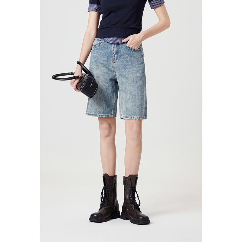 宽松阔腿五分裤女夏季新款高腰显瘦水洗做旧薄款牛仔短裤