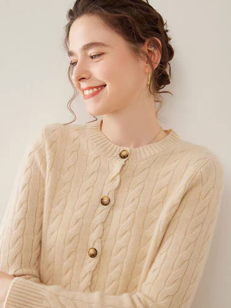 圆领加厚针织上衣常规宽松纯色常规款女复古羊绒衫女士长袖