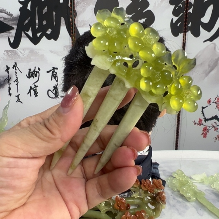 定制蛇纹石玉思*毛货发饰
