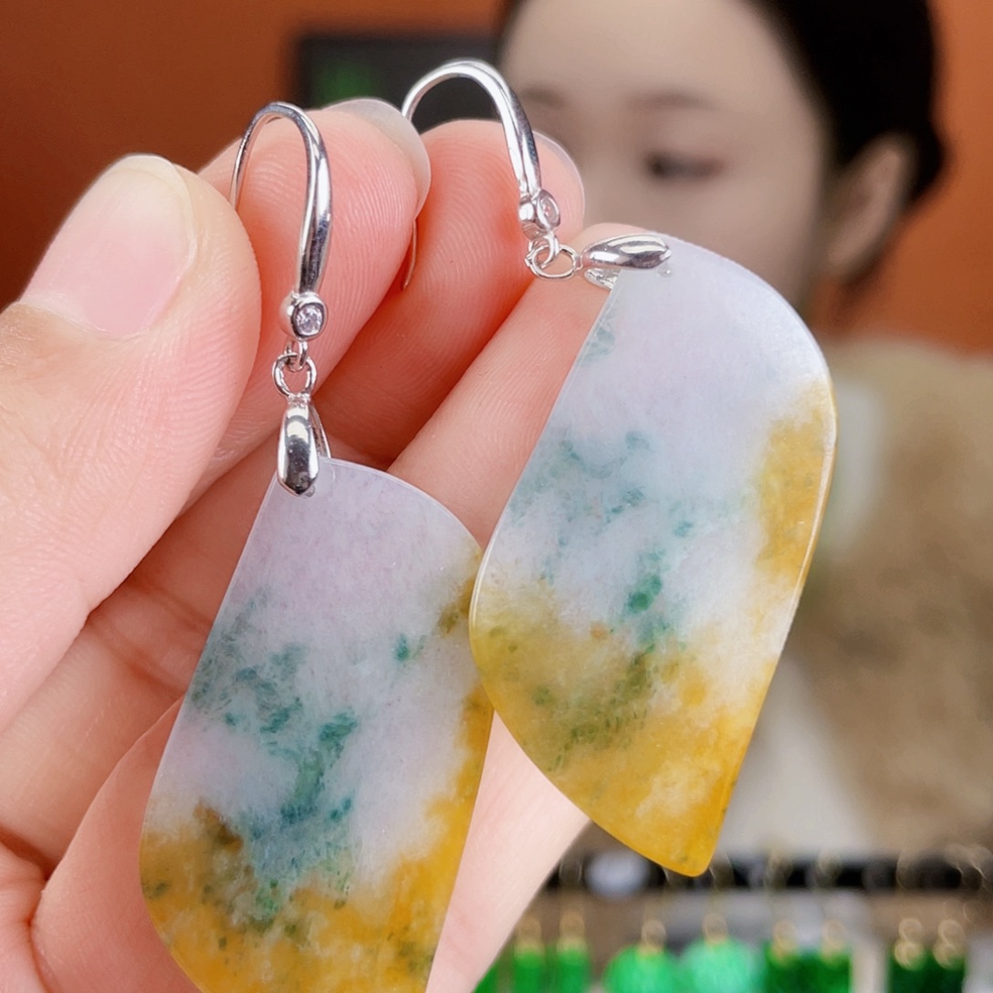 翡翠银S925镶嵌耳饰