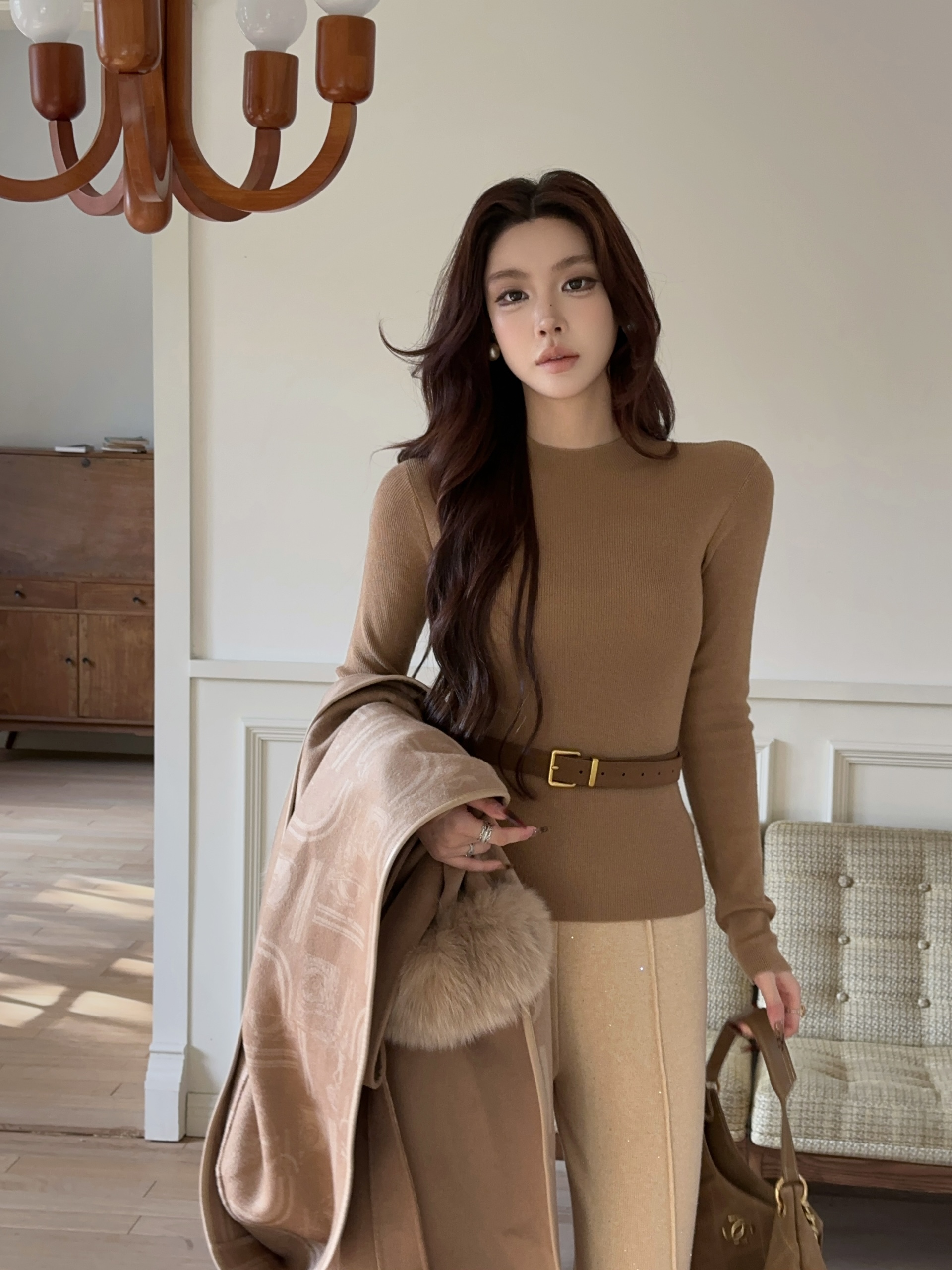 旺桃ONETOP“全能搭子”半高领针织女修身型毛针织衫打底衫上衣秋冬