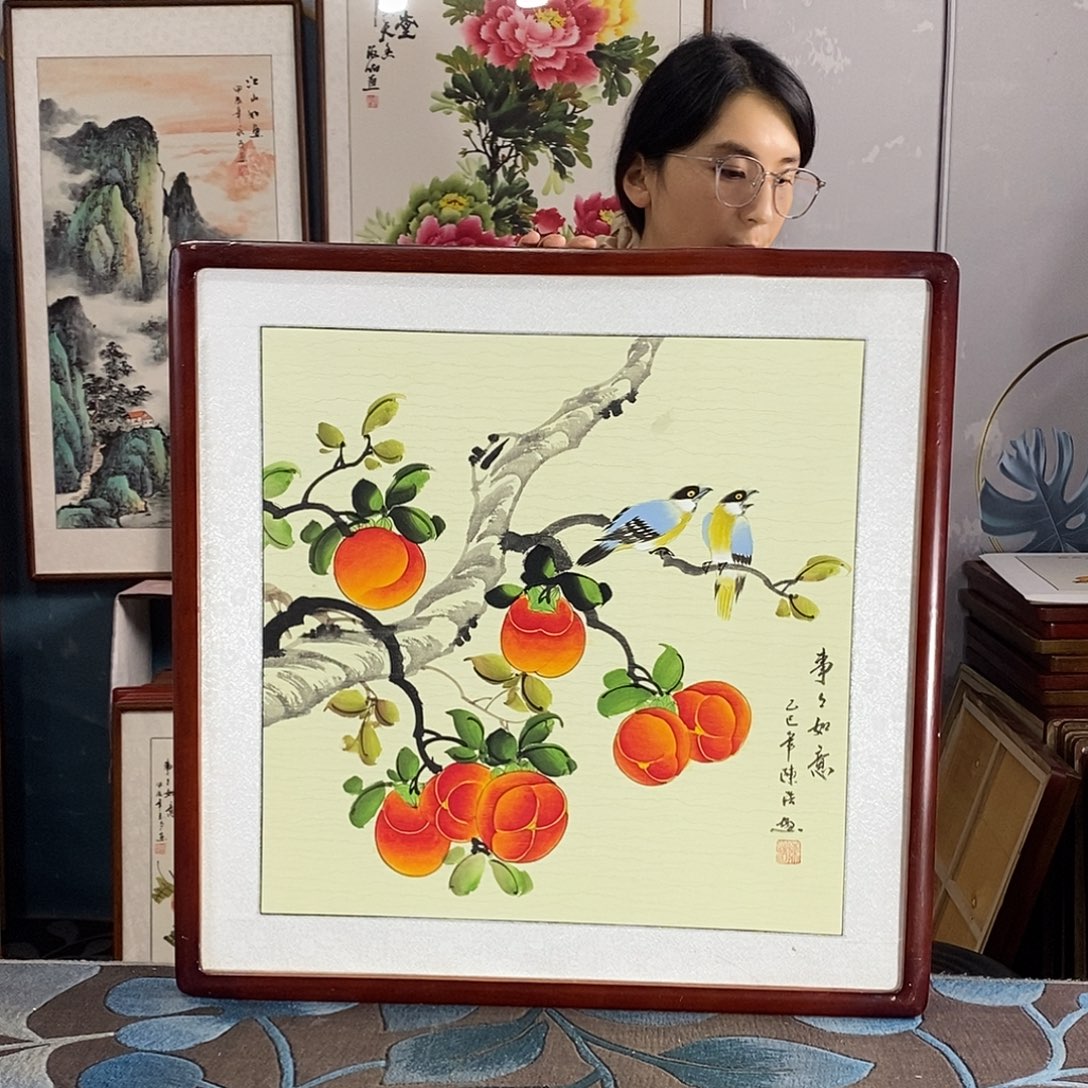 国画手写手绘带框包邮国画作品62✖️62