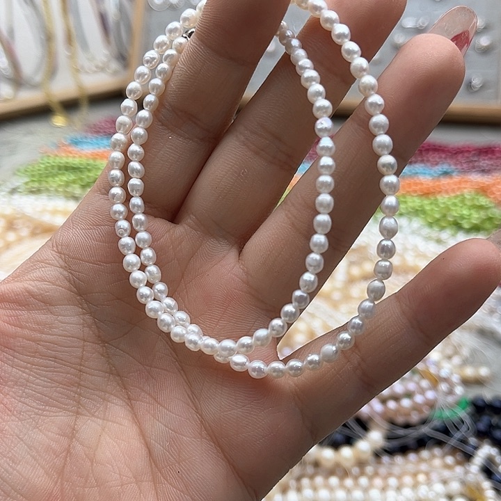 玛瑙/玉髓珠宝半成品未镶嵌3.5mm左右米珠珍珠颈链