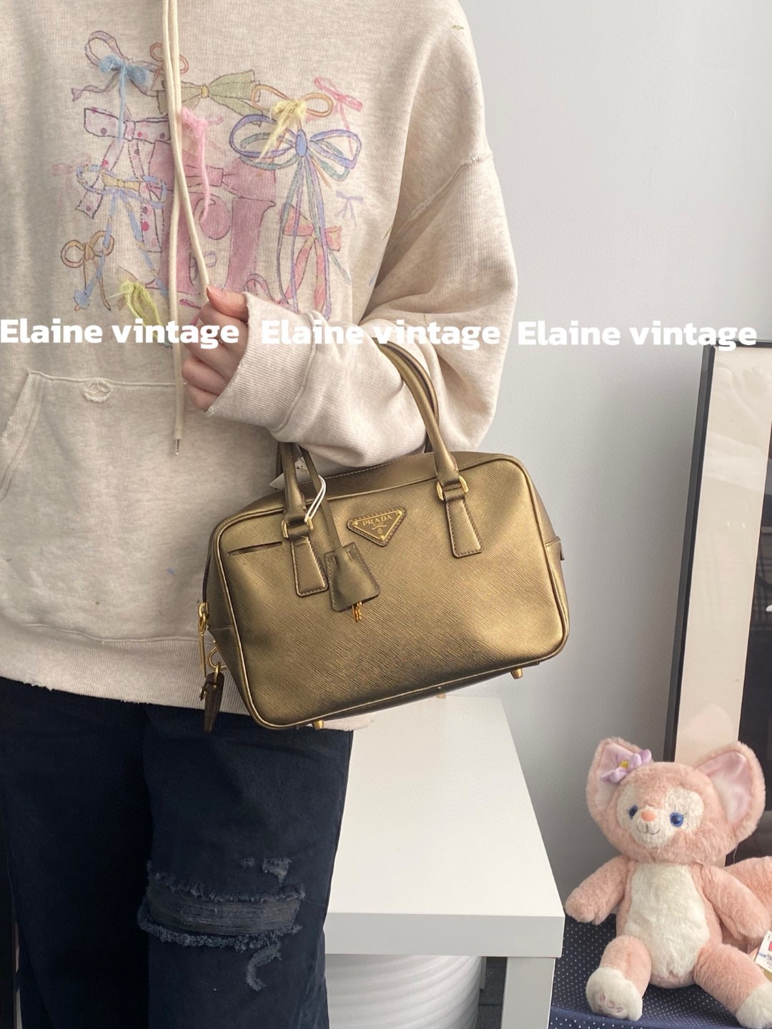 95新 Prada/普拉达 金属色保龄球plume(25cm)