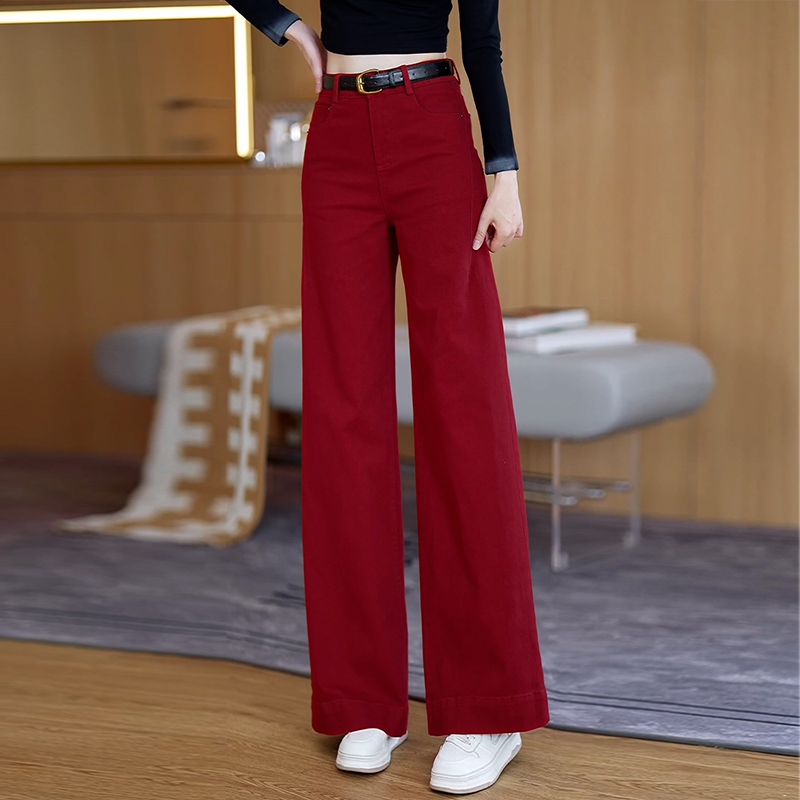 拉夏贝尔安可拉红休闲阔腿裤女春秋2025年新款宽松显瘦百搭直筒裤