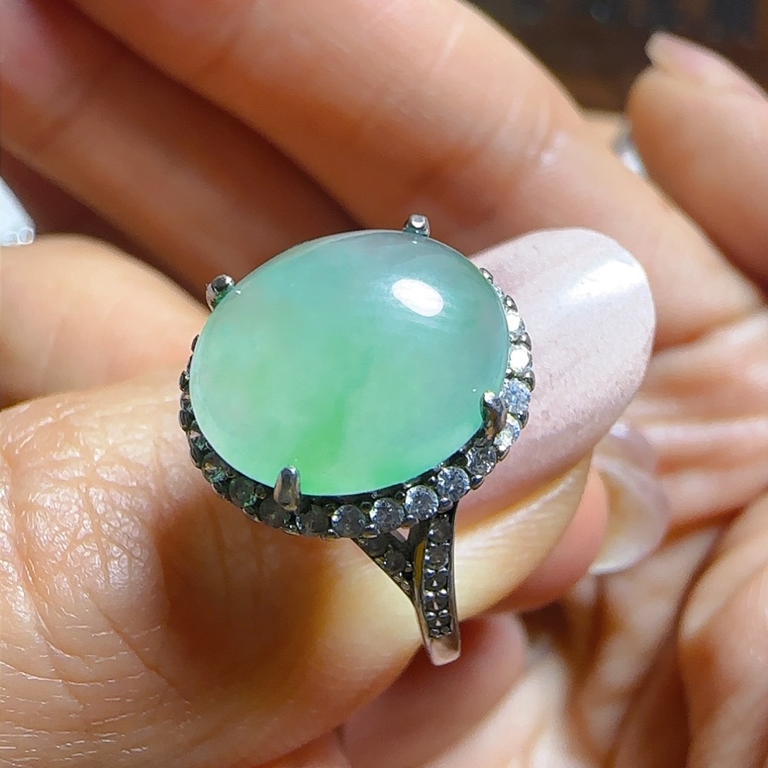 翡翠戒指银S925镶嵌翡翠150