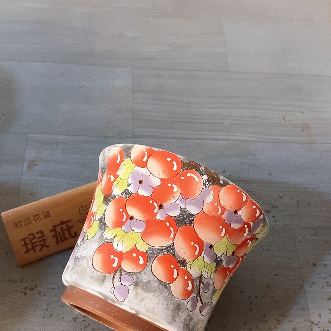 紫砂花盆红陶手绘花盆