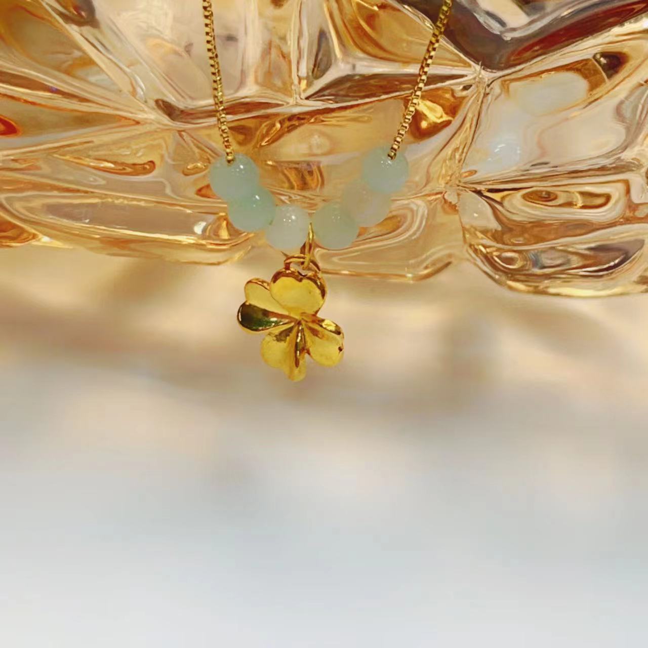 L-1055   足金幸运草搭翡翠转运珠（赠链）