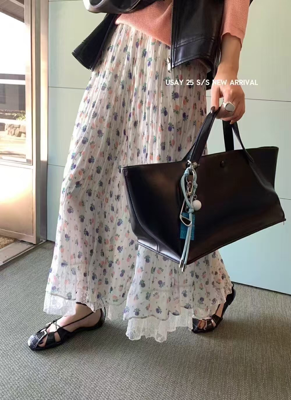 新款女士高腰下摆拼接蕾丝半裙 碎花时尚简单大方