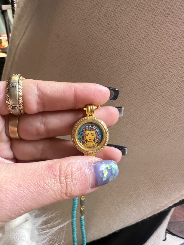 文殊手绘唐卡 精致 带链子一套