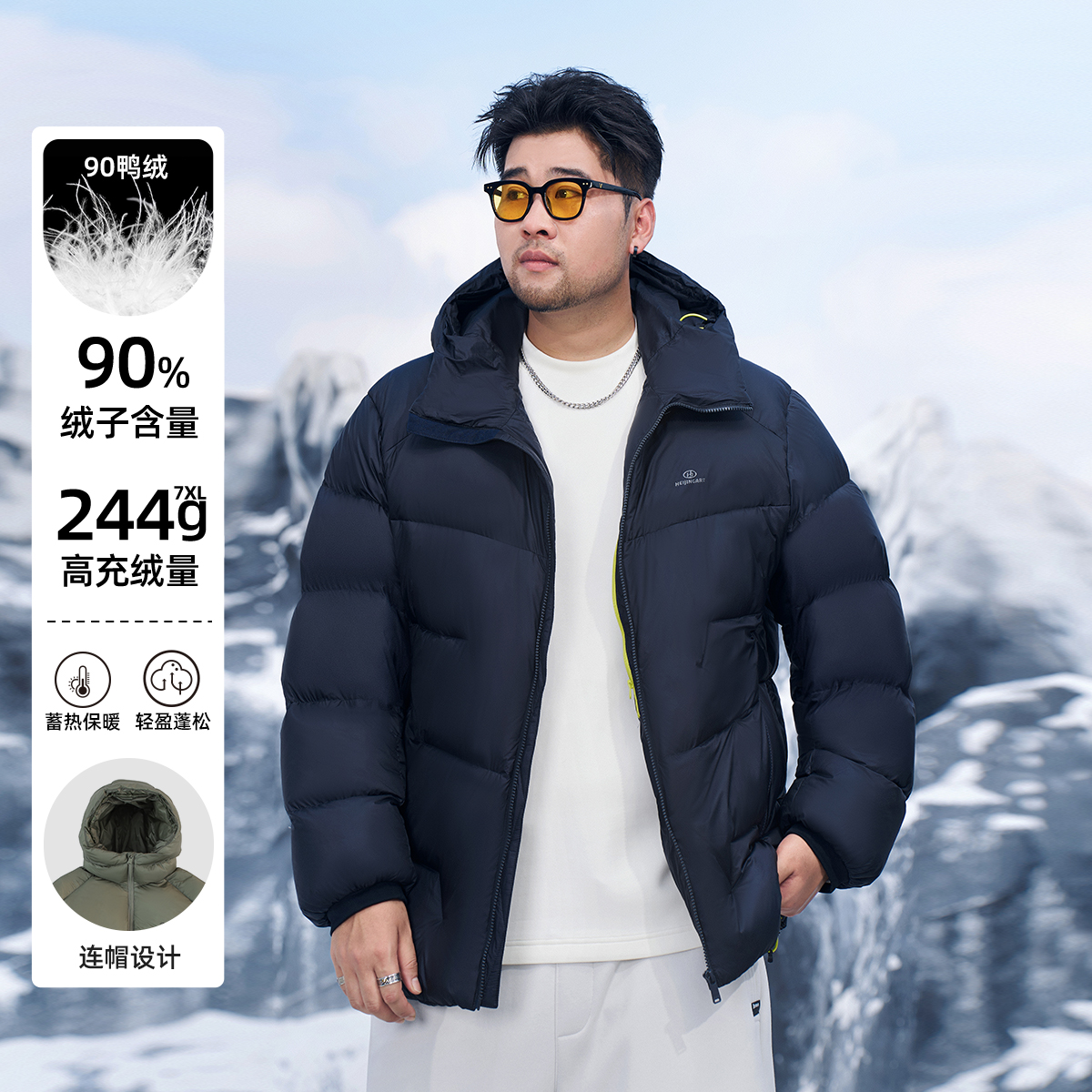 【极寒羽神-90鸭绒】森老板大码男装冬季羽绒服升温保暖90鸭绒外套