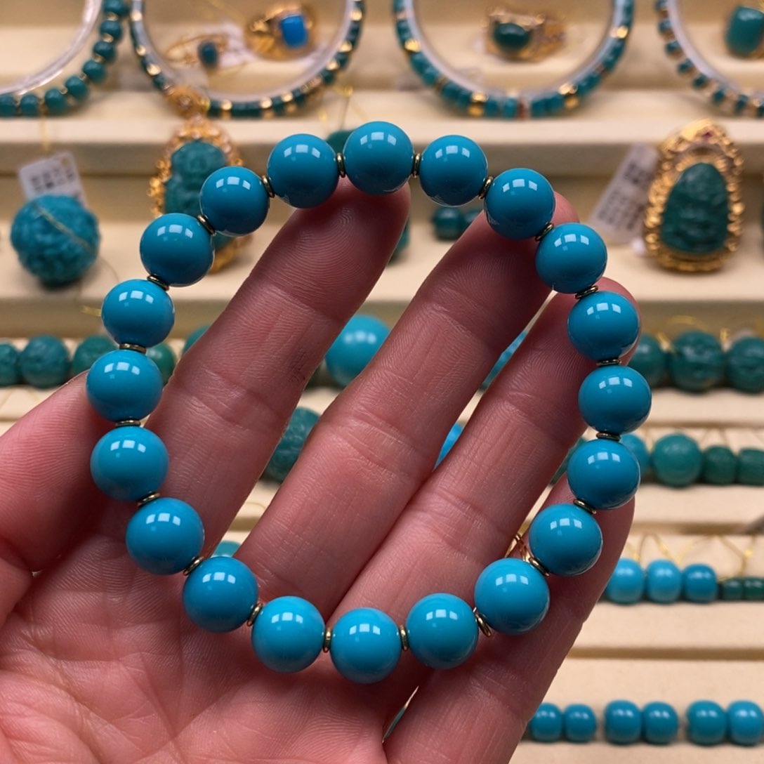 绿松石珠宝奇石未镶嵌直径9.4圆珠手串