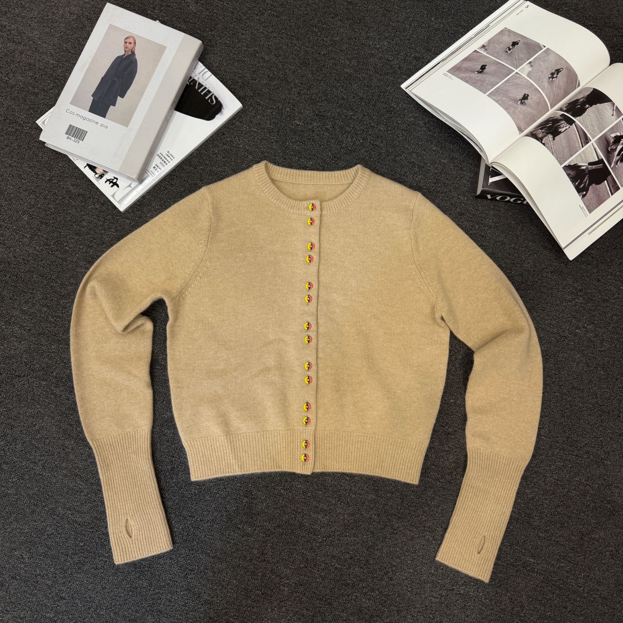 【塔鹿蕾】100%山羊绒舒适柔糯撞色扣针织开衫5005