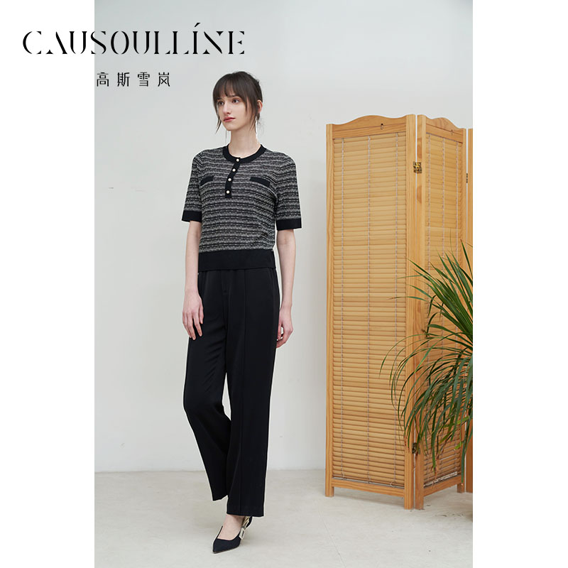 HIUOYA【夏季上新】针织衫气质圆领条纹上衣女24270153