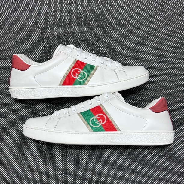 90新 GUCCI/古驰 42码 uk8 ace 白红 无盒 复古板鞋