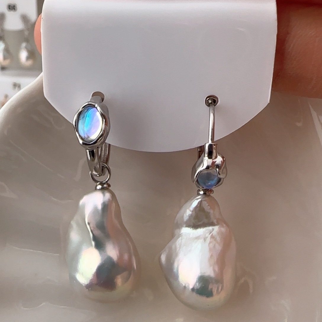 淡水珍珠耳饰银S925镶嵌姑***玉