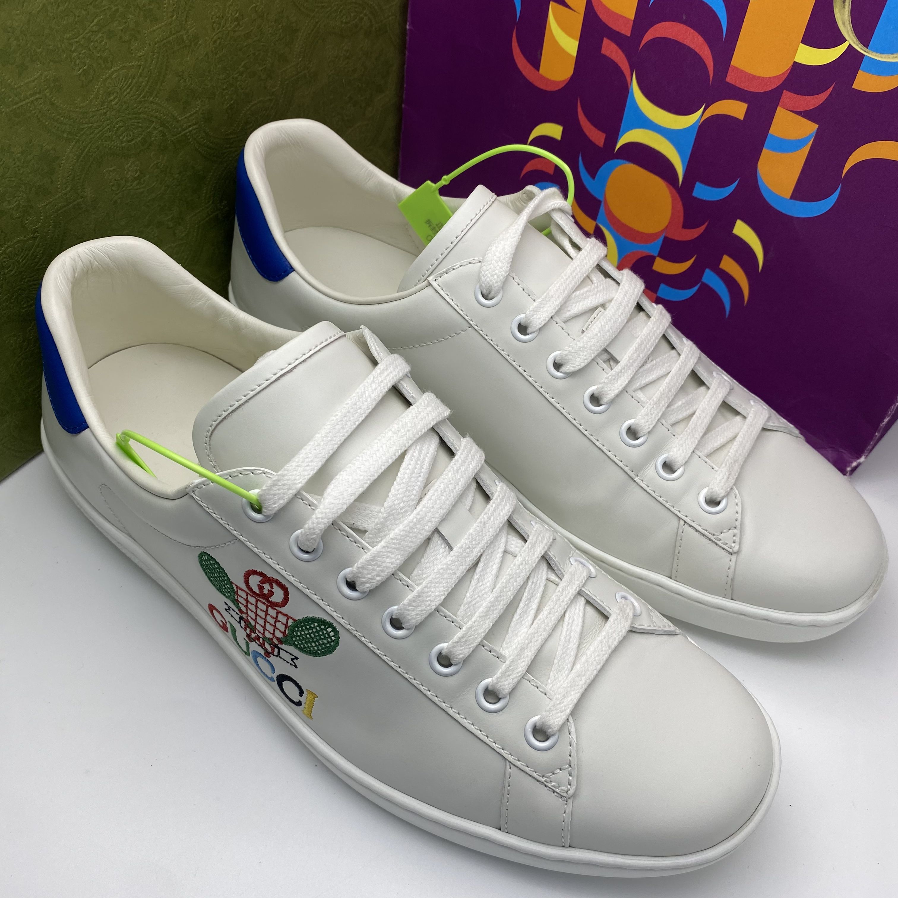 99新 GUCCI/古驰 42.5欧码/蓝尾经典网球拍时尚白色板鞋