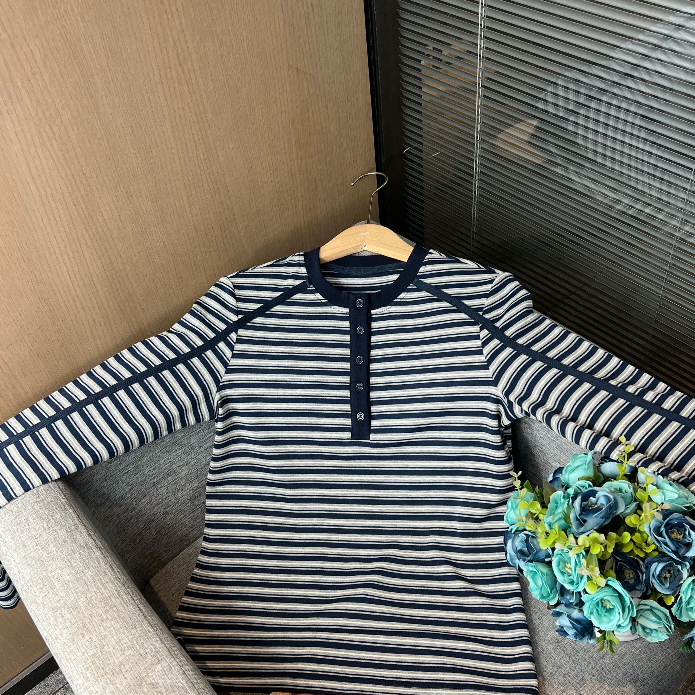 秋季新款时尚休闲韩系百搭洋气百搭条纹长袖-X7976