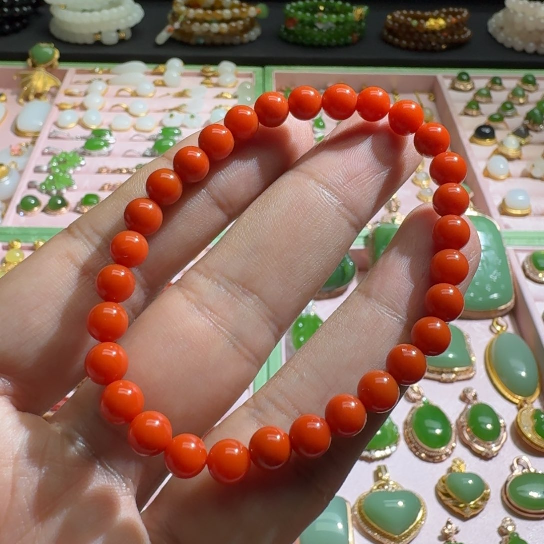 南红玛瑙手链未镶嵌瓦西柿子红6mm手链