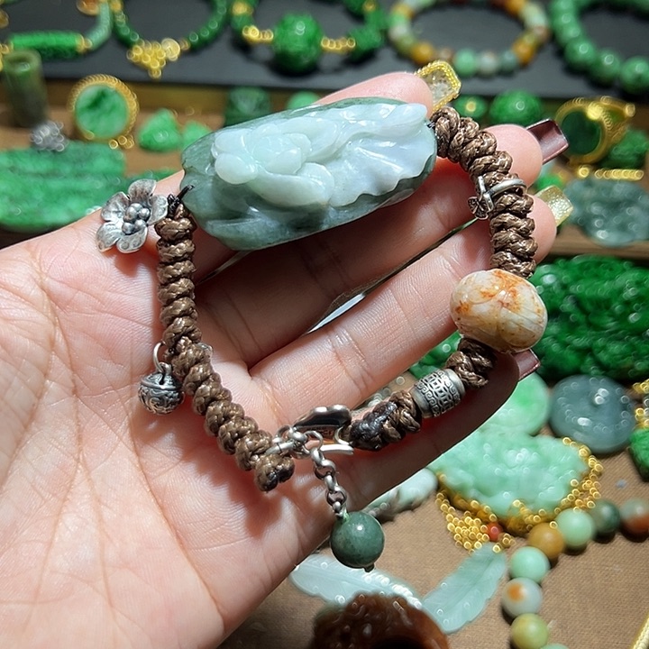 翡翠手串银S925镶嵌翡翠手串