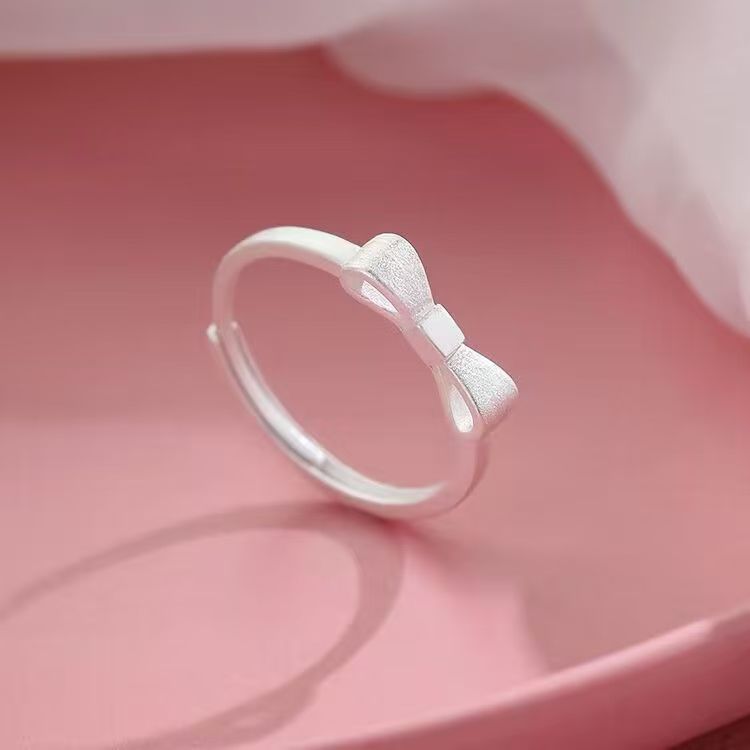 足银戒指 999.9   古法蝴蝶结开口戒指