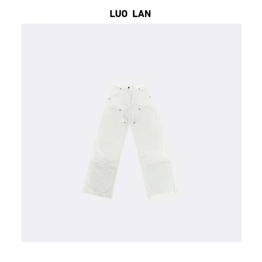 【ZHOU】 日系双膝裤阔腿设计做旧帆布长裤工作裤 YLM00157