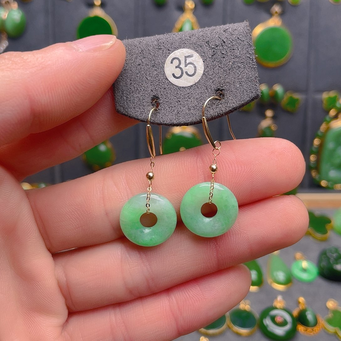 翡翠18K金镶嵌耳饰35