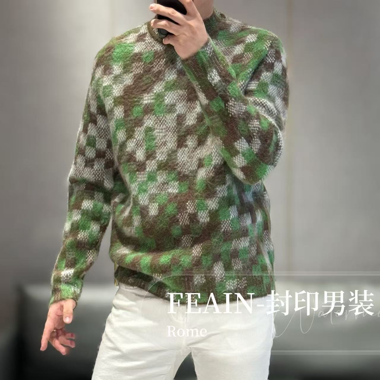 【雷迪凯奇】高端男士超细美利奴羊毛俄罗斯方块羊毛衫701