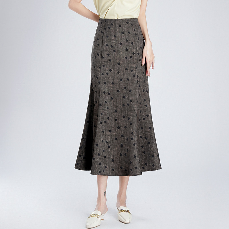 波点鱼尾裙半身裙女2025春夏季新款高腰包臀裙中长修身百搭一步裙