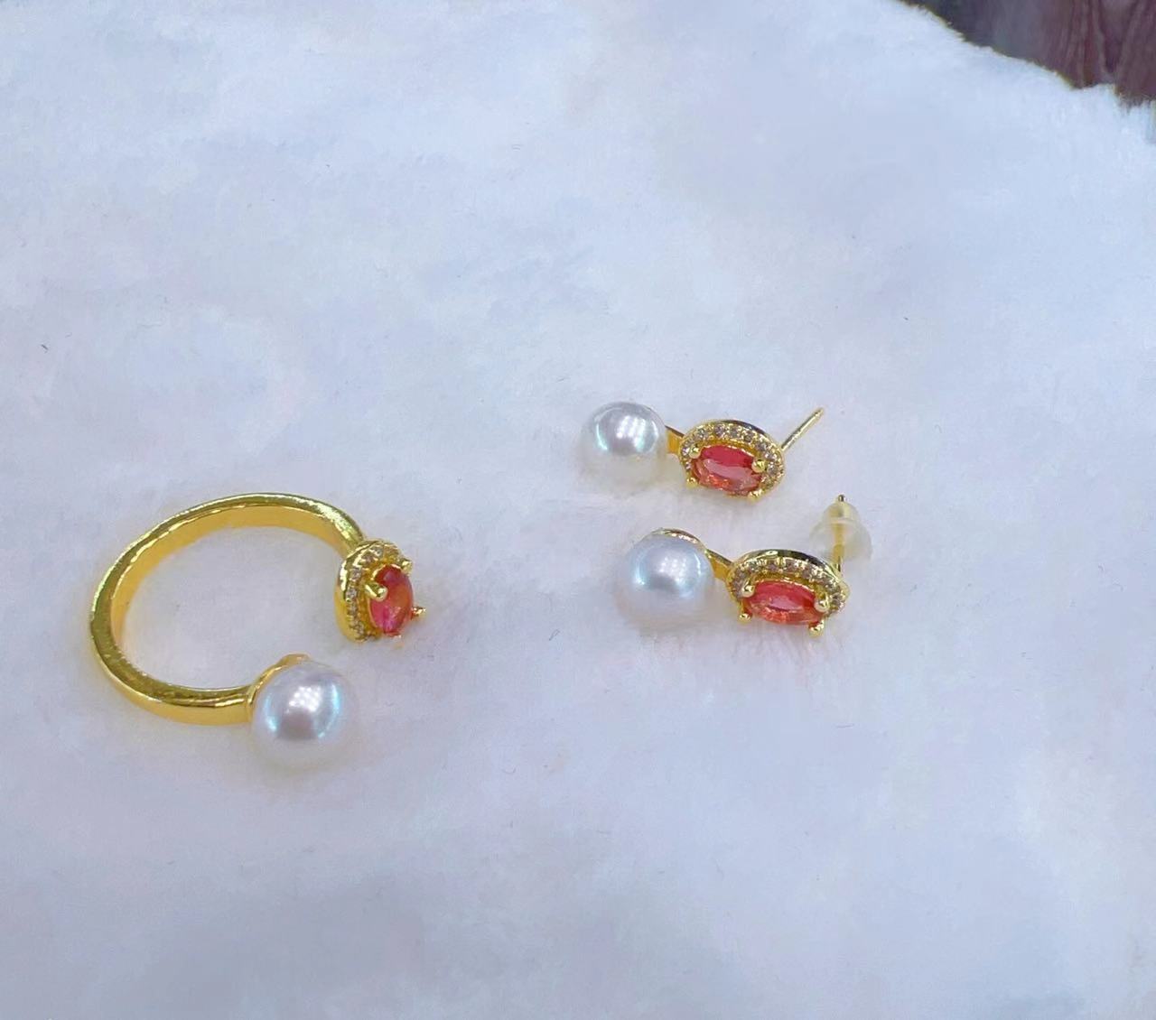 钛钢仿珍珠戒指 新款轻奢高级耳钉戒指 00074（جىڭ مەرۋايىت) 