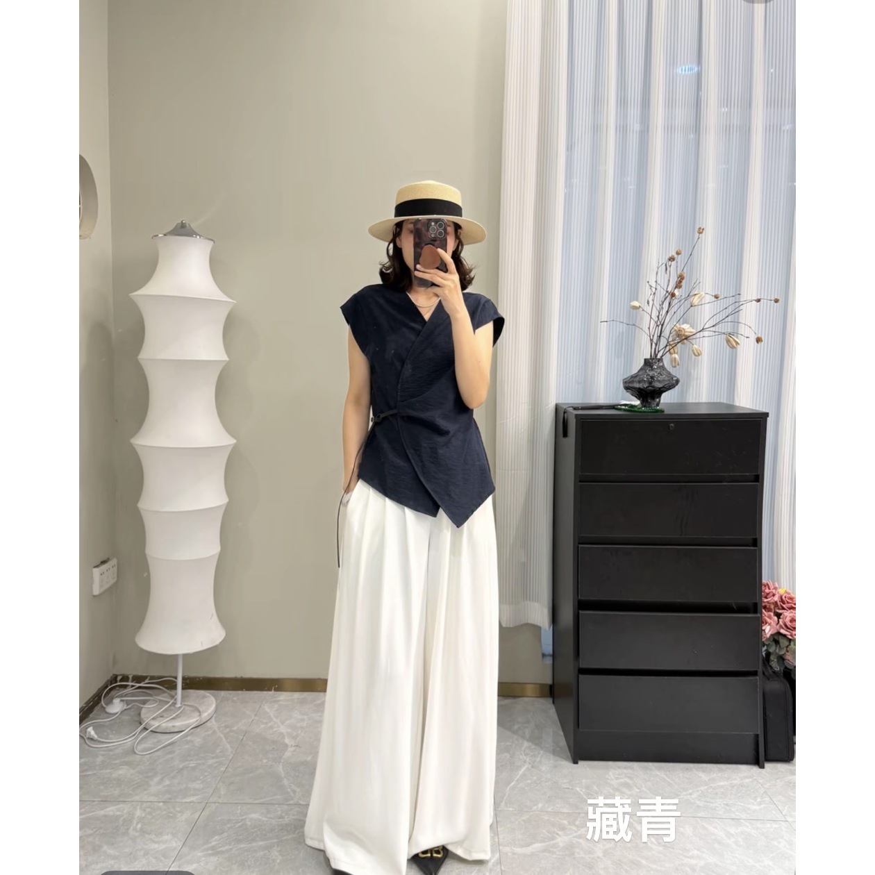 【坦姐严选 实体品质】薄款无袖法式格子收腰衬衣7156