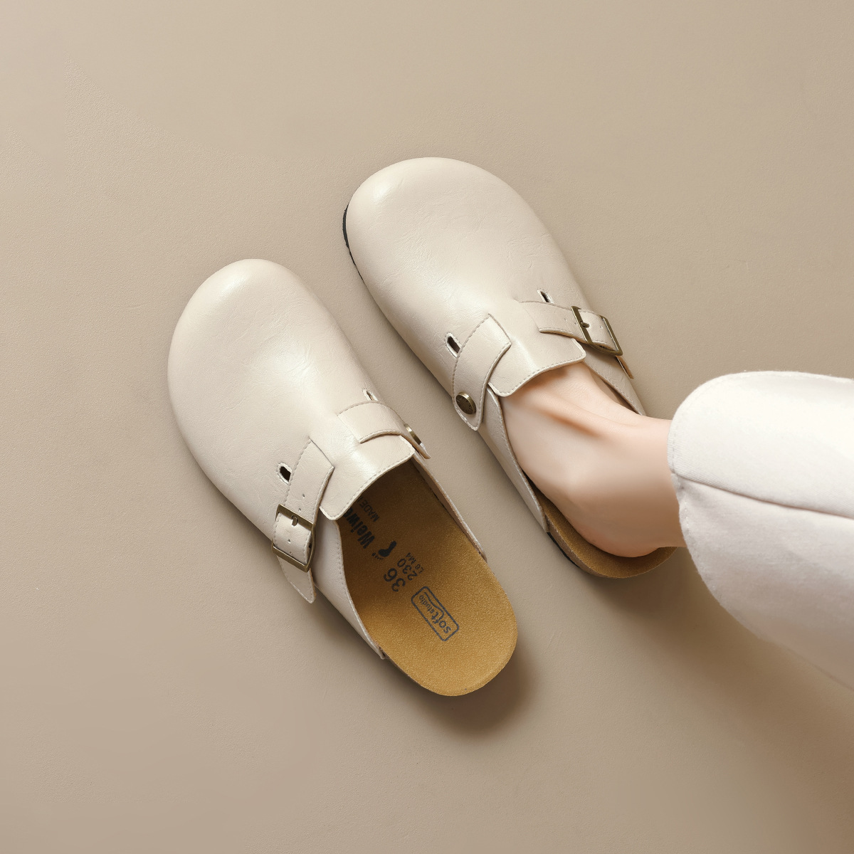 厚底勃肯鞋复古一脚蹬外穿包头拖鞋懒人博肯鞋平底半拖女