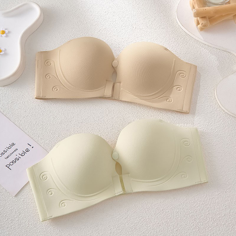 无肩带前扣式内衣女小胸聚拢显大平胸专用防滑隐形文胸罩秋冬新款