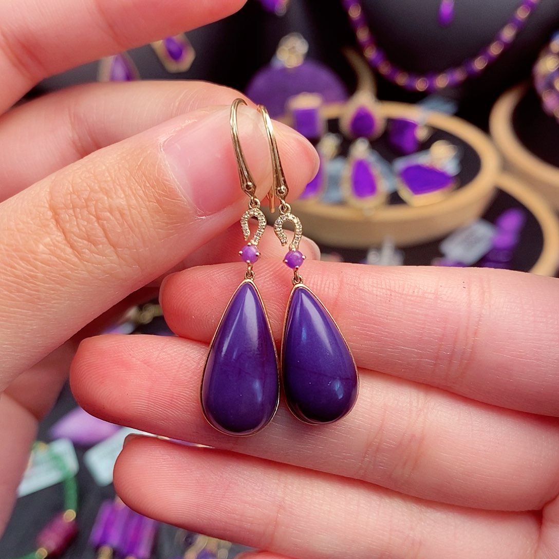 苏纪石（舒俱来）耳饰18K金镶嵌