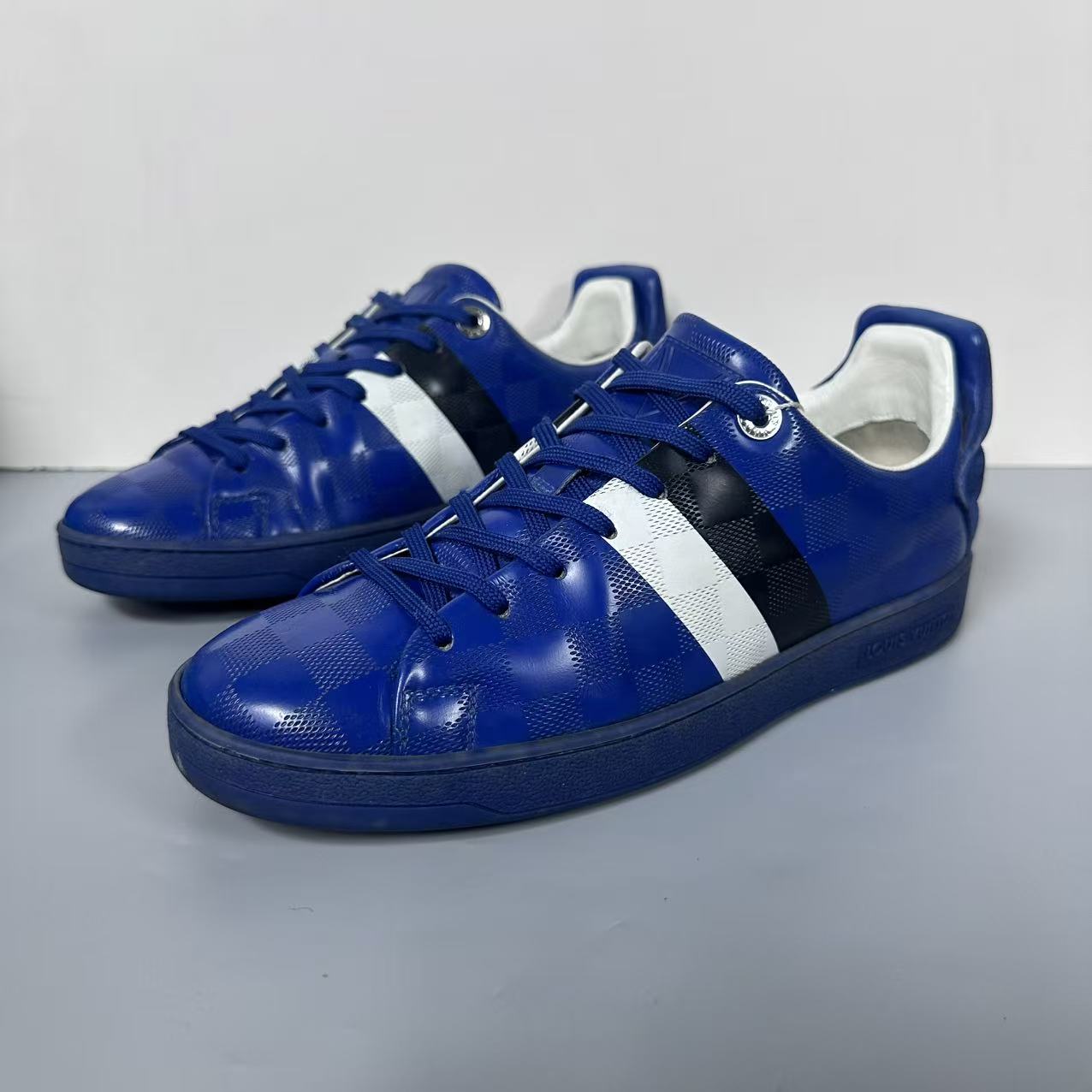 95新 LouisVuitton/路易威登 蓝色 棋盘格 男士板鞋 39码 ddm2963