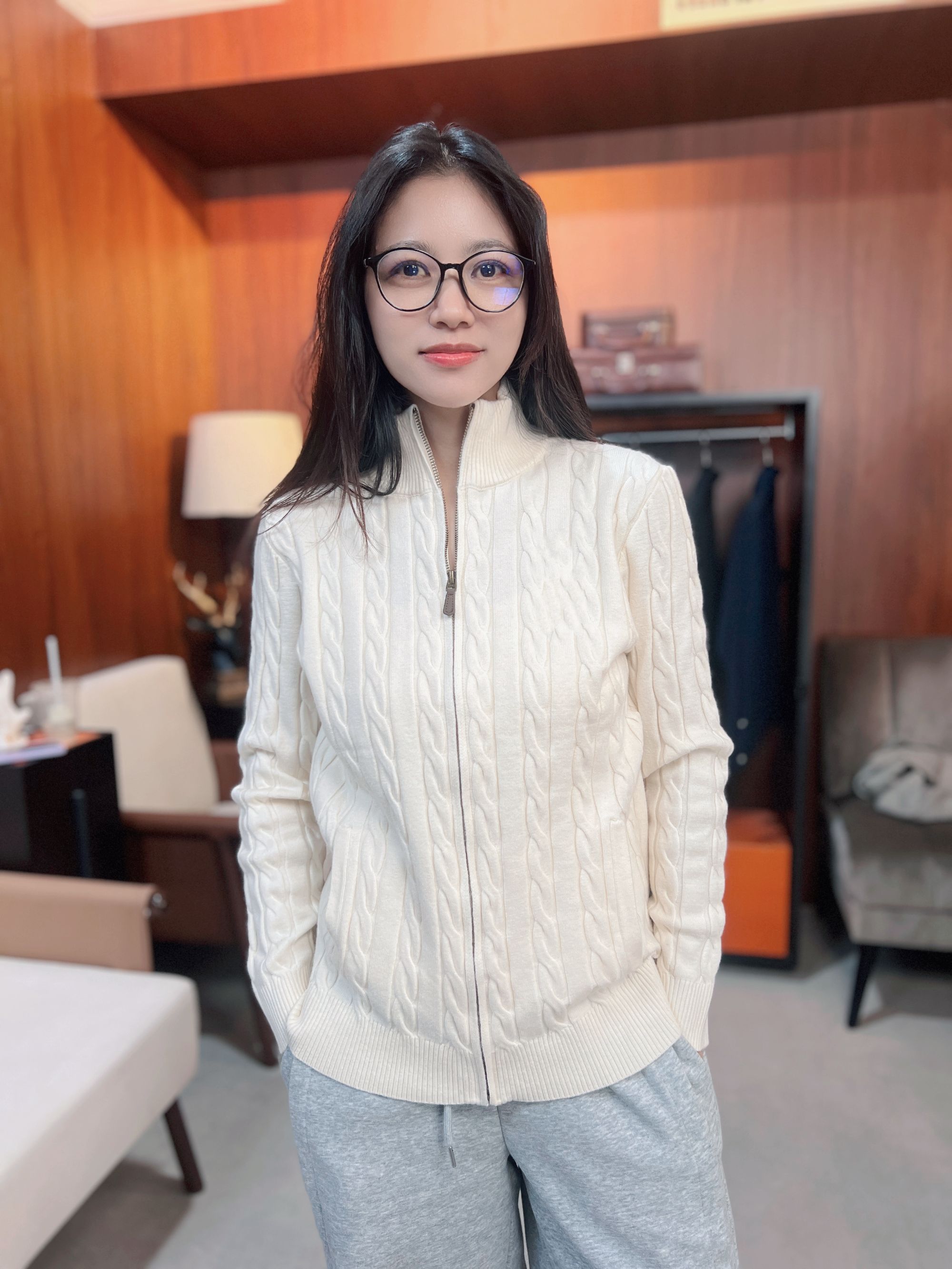 全拉链绞花针织毛衣开衫款简约男士保暖男女同款美式穿搭立领