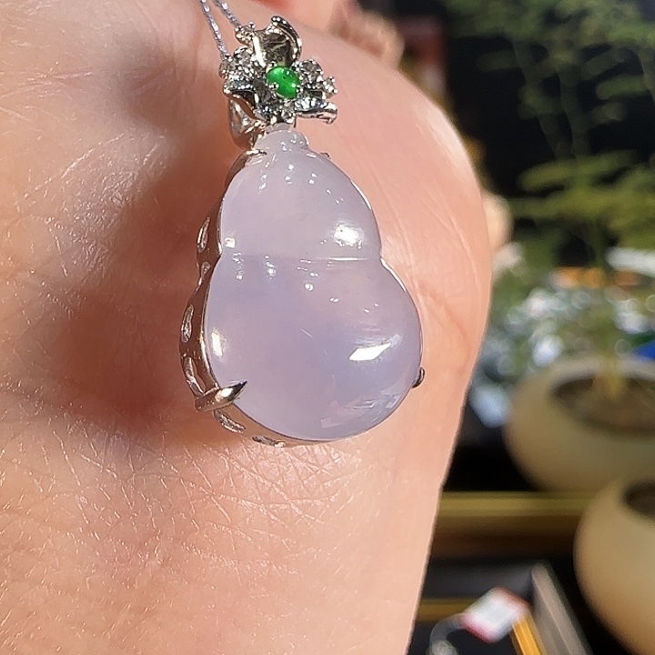 翡翠颈饰未镶嵌天然缅甸A货翡翠紫葫芦吊坠
