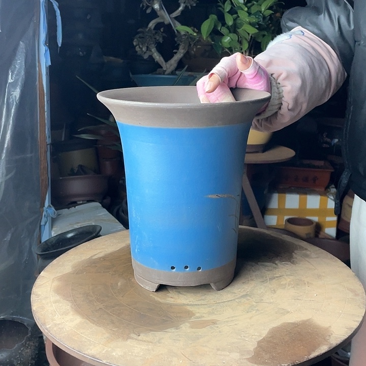 紫砂蓝色兰花盆24.5cm花盆