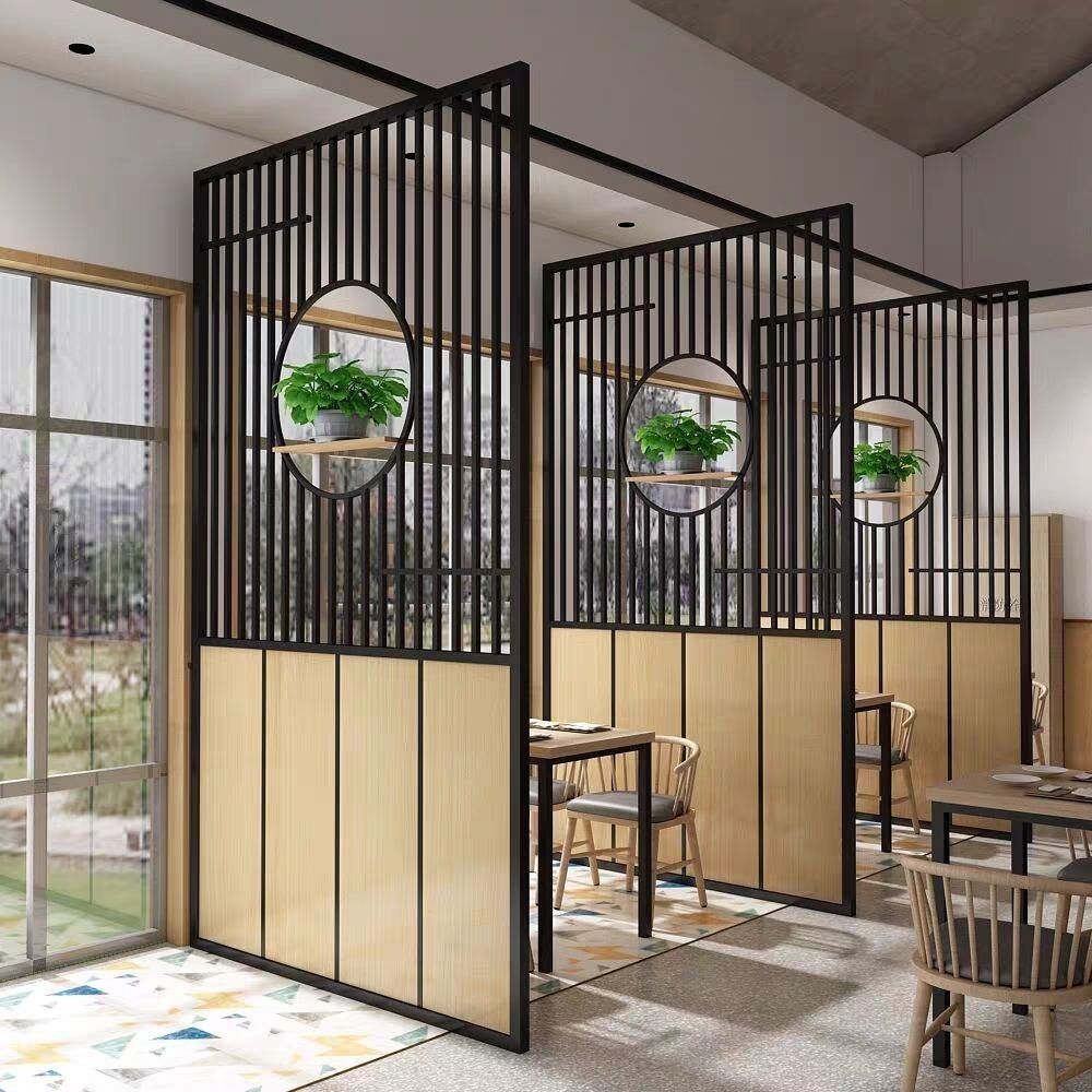 新中式轻奢铁艺屏风餐厅火锅店卡座隔断包间格栅办公室玄关装饰