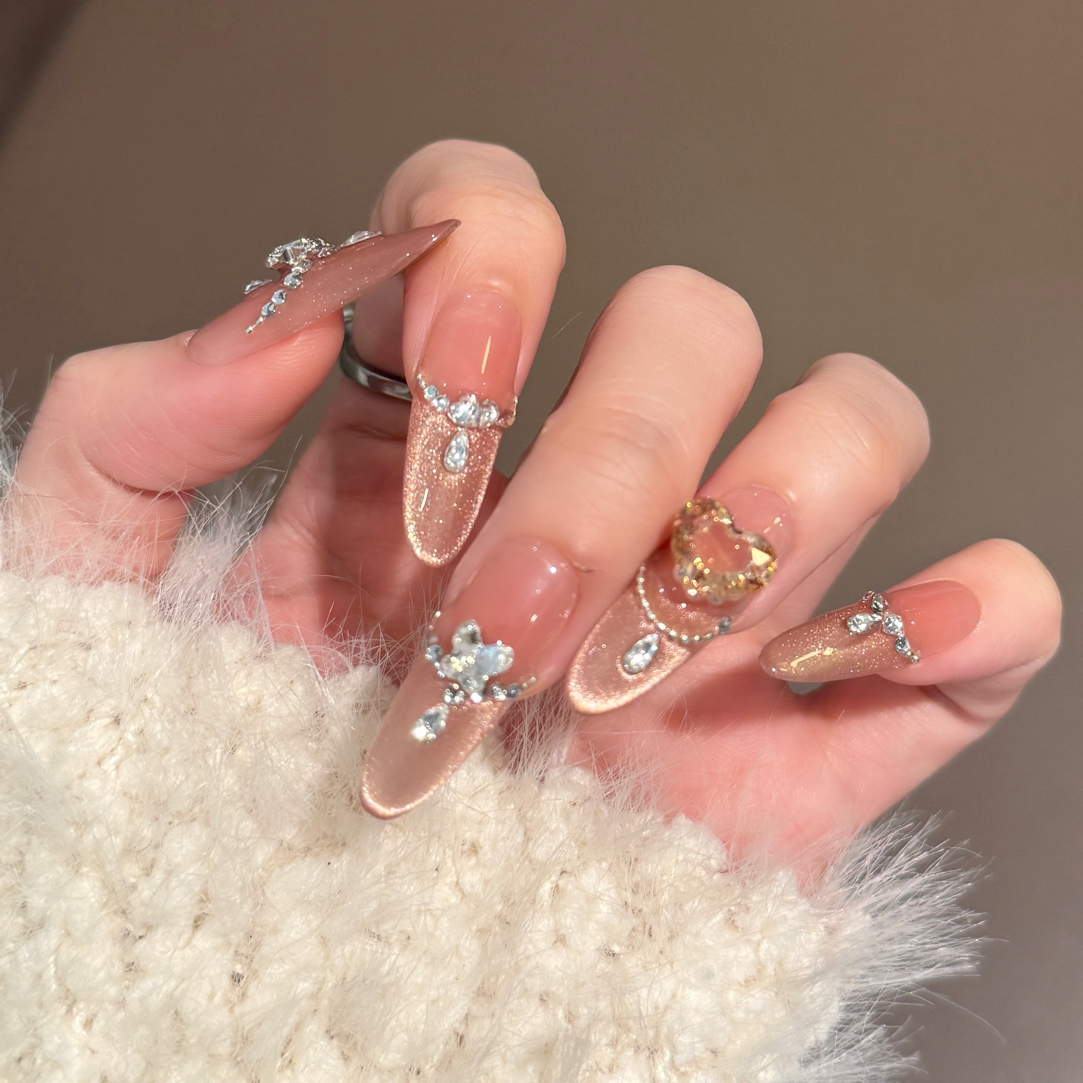 【丘比特之心】纯手工猫眼法式爆闪穿戴甲