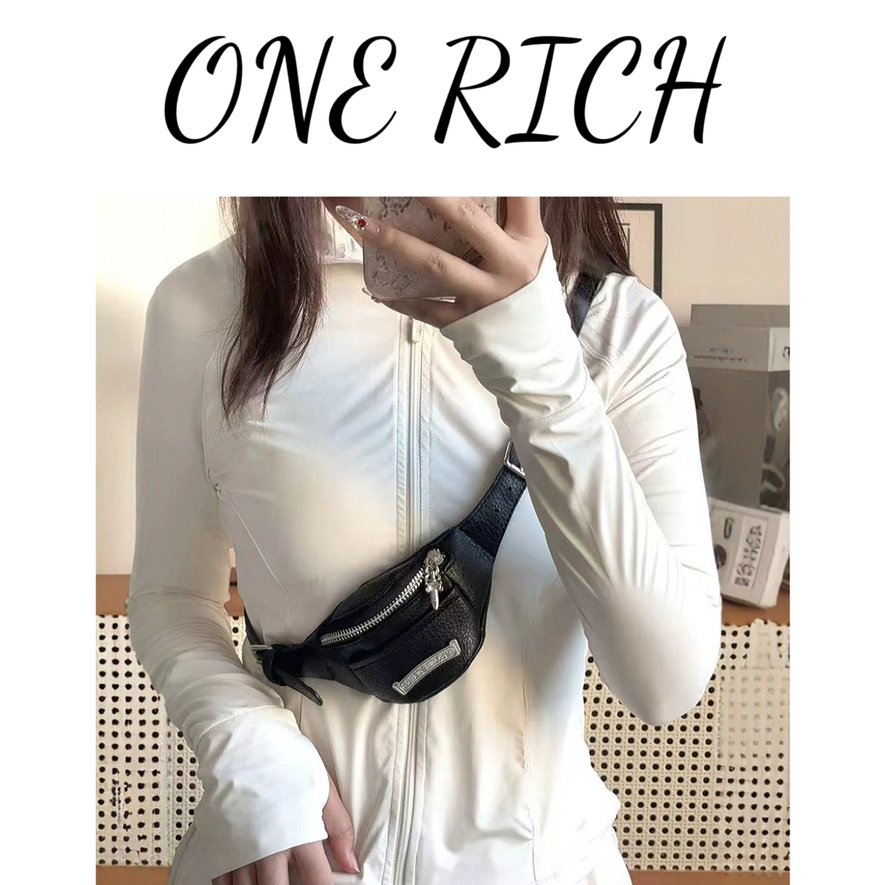ONE RICH迷你小众设计黑色手腕包腰包斜跨三合一