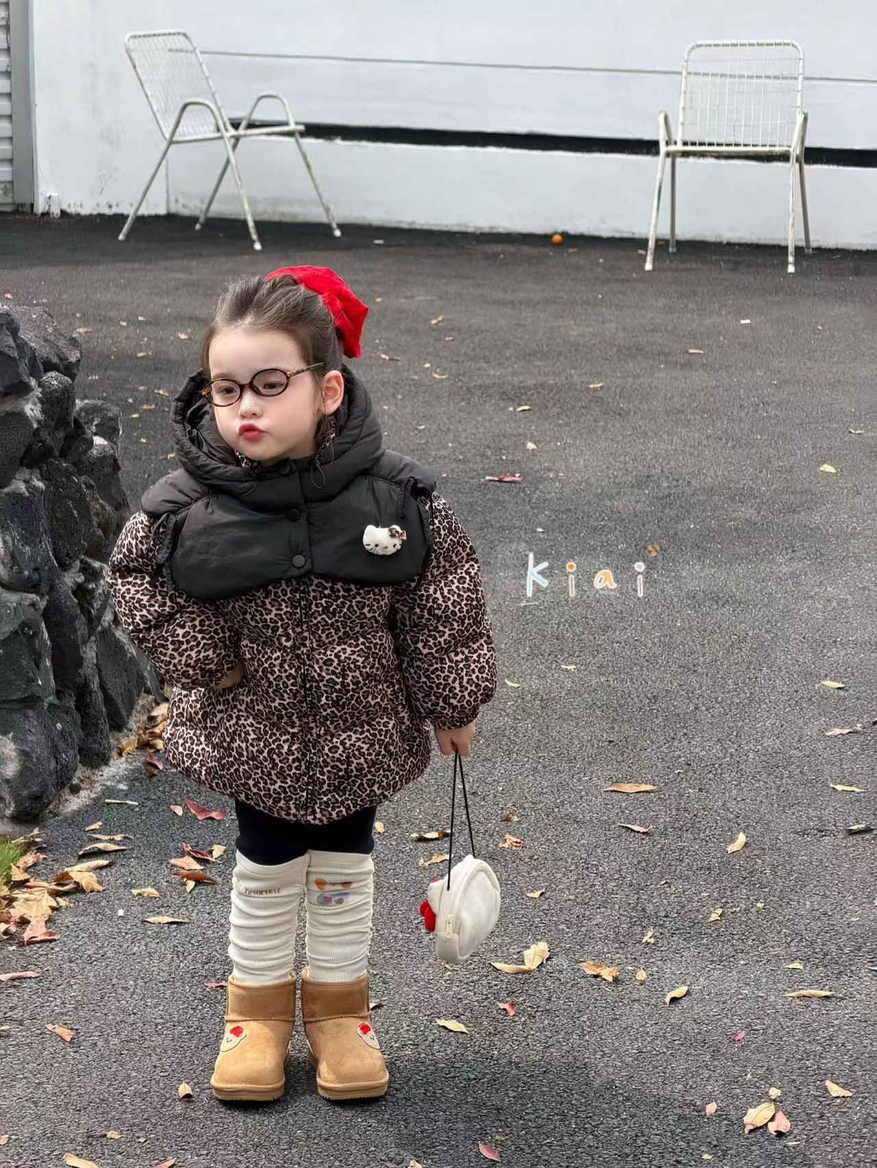 【KIAI现货】女童黑色豹纹加厚羽绒服（6030-冬A）汉服