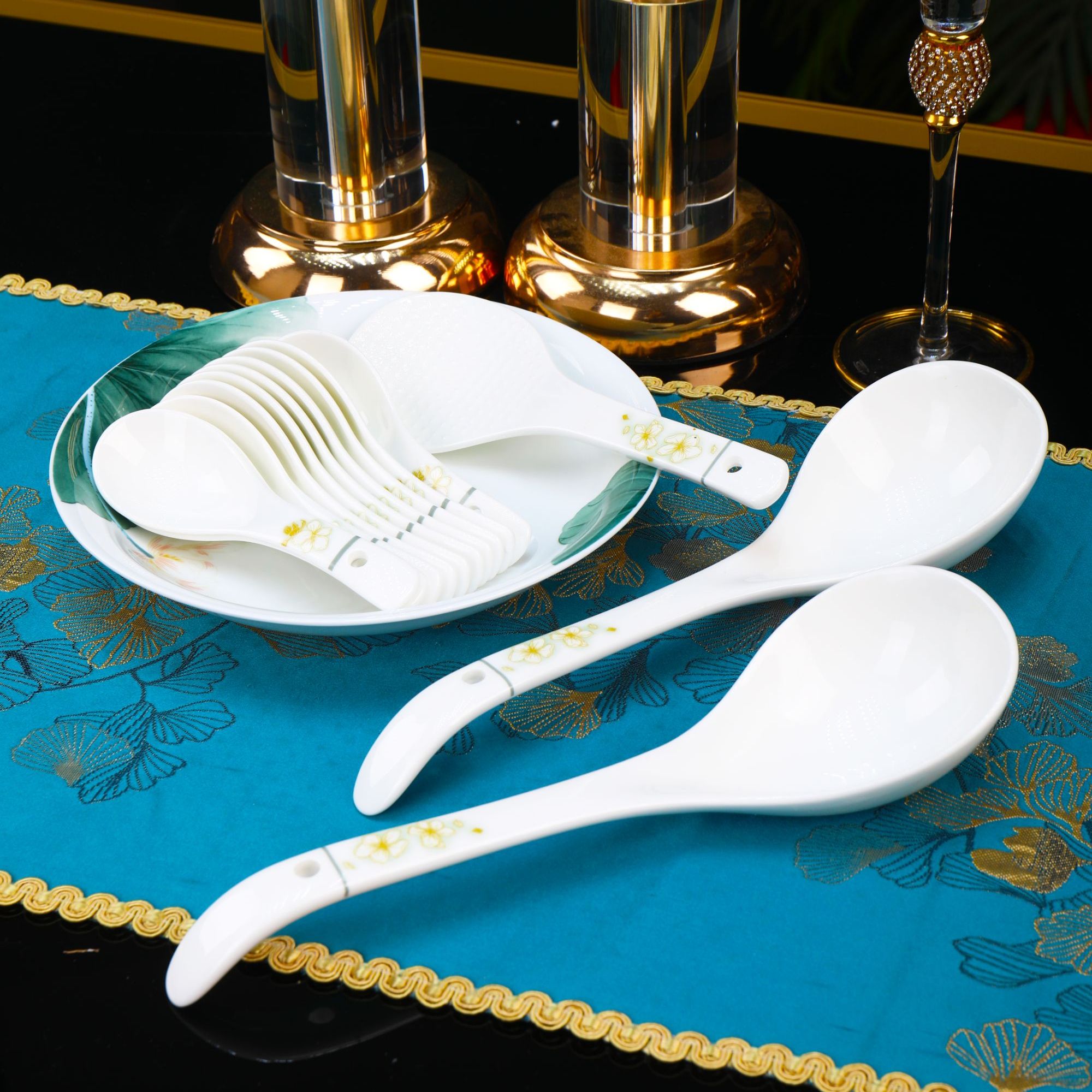 娜美【2个黄金叶大汤勺+一个黄金叶饭铲+10个同款小汤勺】破损补发