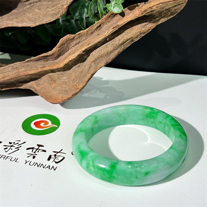 Colourful Yunnan/七彩云南糯冰种正阳绿飘花翡翠手镯