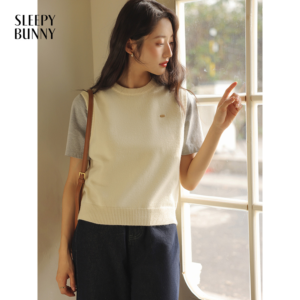 瞌睡兔定制【清苍】圆领针织马甲女春显瘦坎肩背心外搭上衣247758