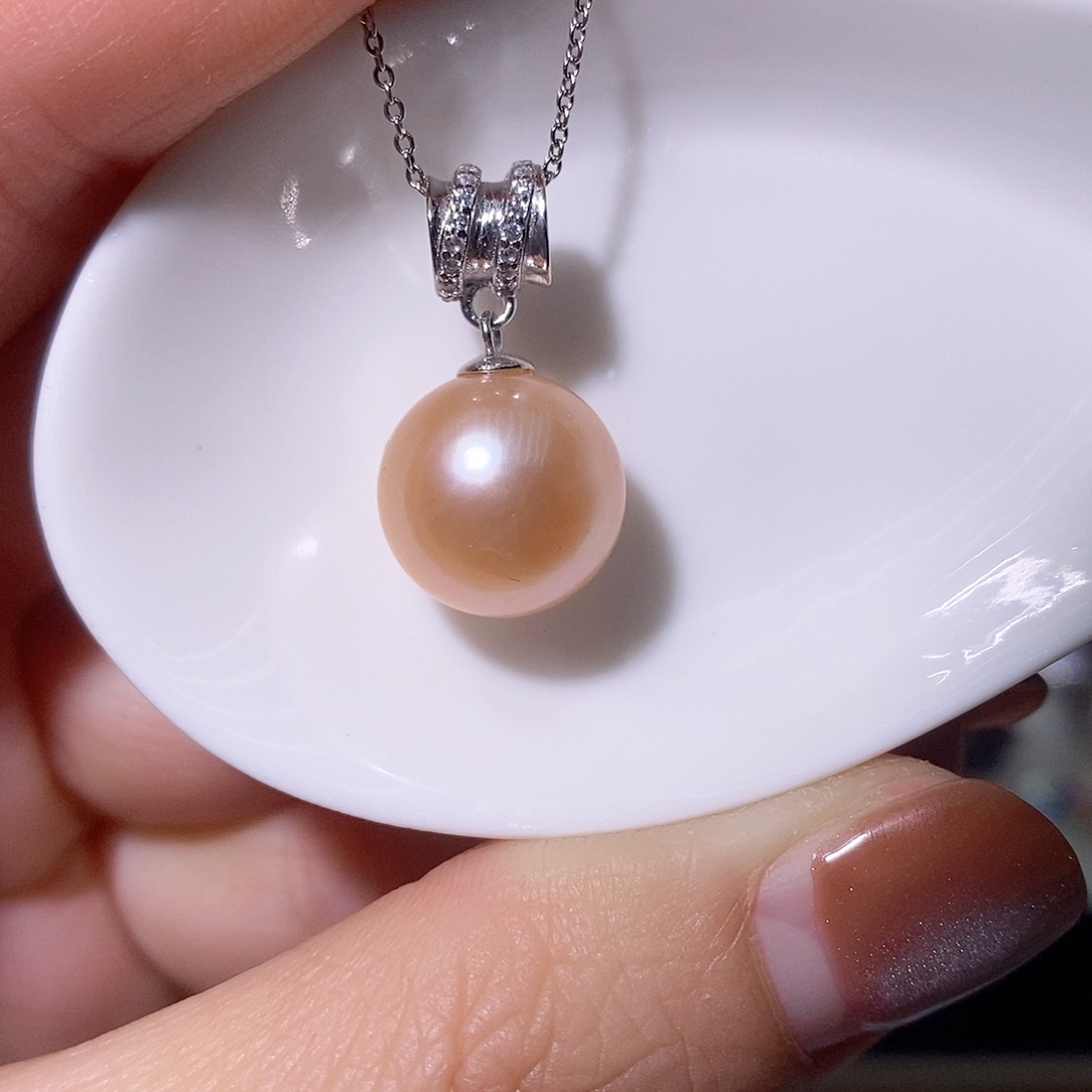 淡水珍珠吊坠(赠链)银S925镶嵌12-13mm
